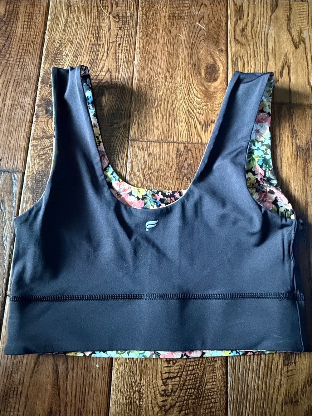 FLABETICS Reversible Black/Floral Scoop Neck Women’s Crop Tank Size M